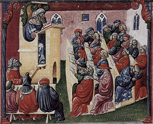 Laurentius de Voltolina, Henricus de Alemannia Lecturing his Students 1350s