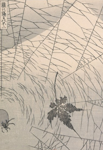Фрагмент картины Katsushika Hokusai Гора Фуджи, увиденная через паутину 19 век